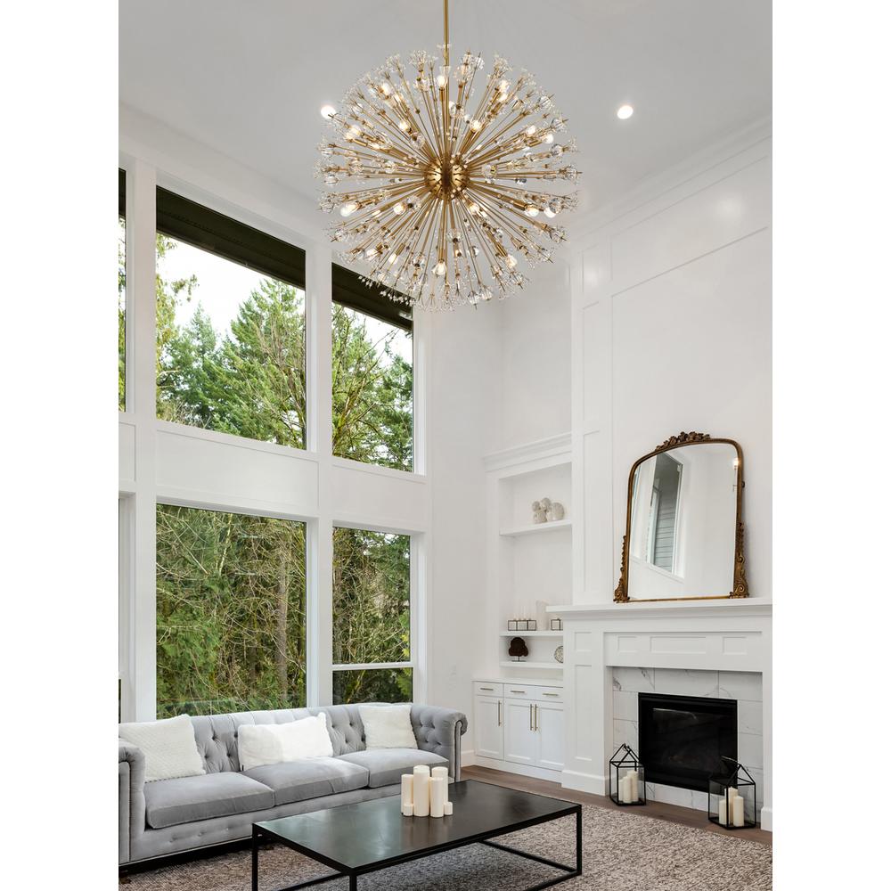 Vera 44 inch crystal starburst round pendant in gold. Picture 9