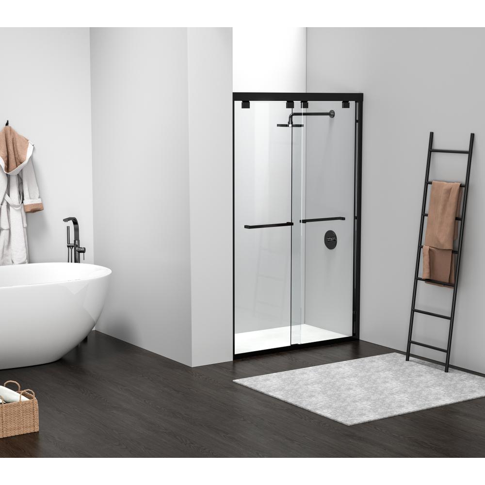 Semi-frameless shower door 48 x 76 Matte Black. Picture 11