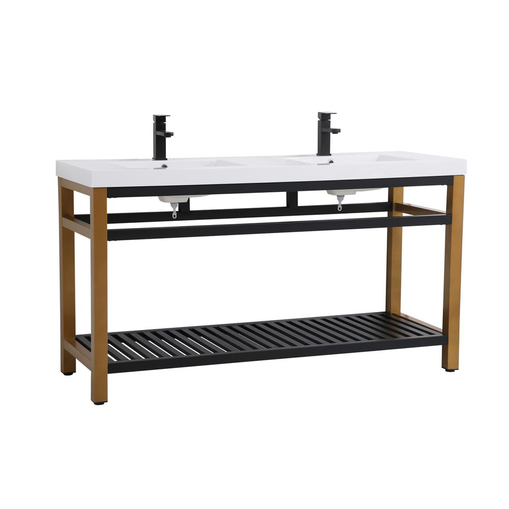 60 inch Double Bathroom Metal Vanity in Golden Black. Picture 6