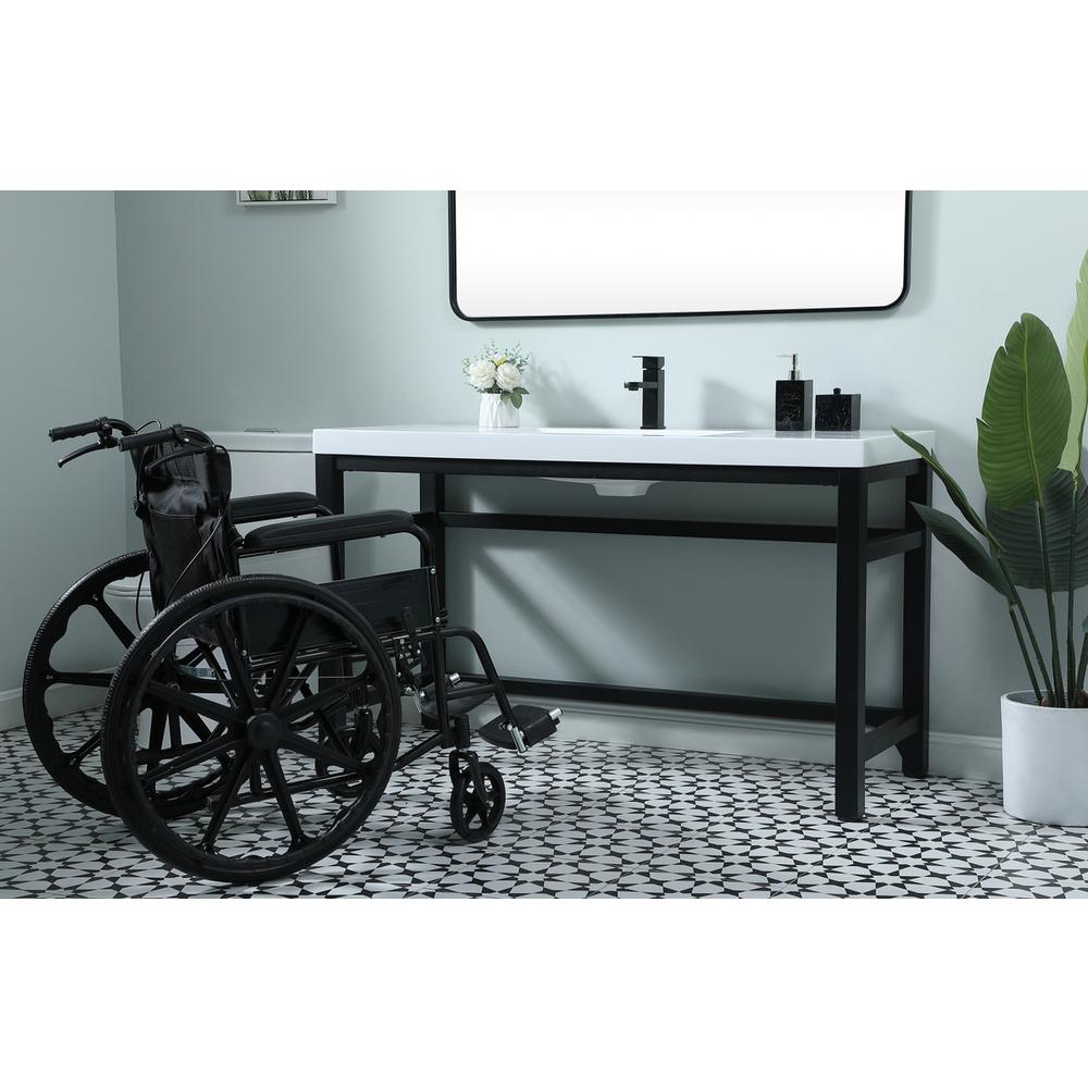 54 Inch ADA Compliant SIngle Bathroom Metal Vanity In Black. Picture 2