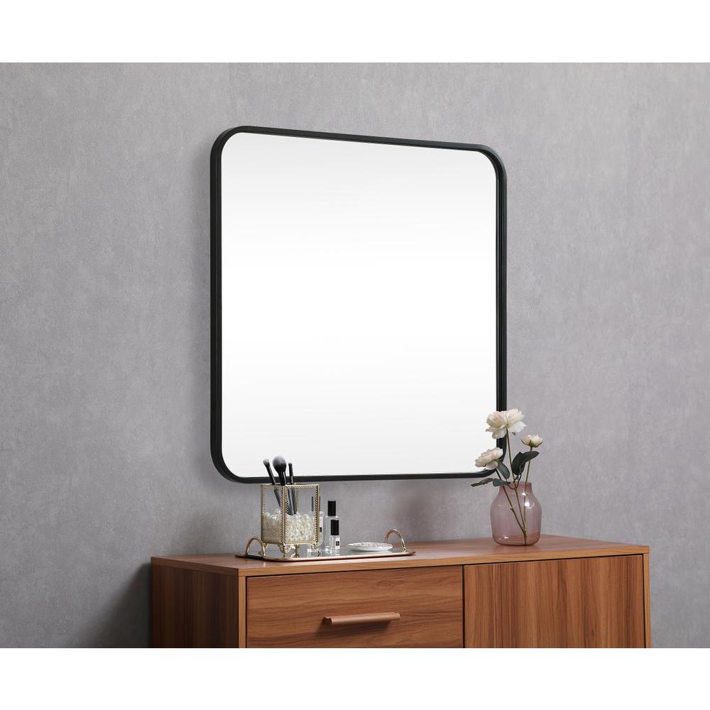 Soft corner metal square mirror 24x24 inch in Black. Picture 4