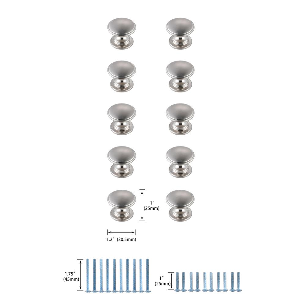 Kaid 1.2" Diameter Brushed Nickel Mushroom Knob Multipack (Set of 10). Picture 5
