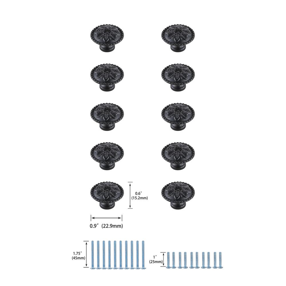 Corio 0.9" Diameter Matte Black Mushroom Knob Multipack (Set of 10). Picture 5