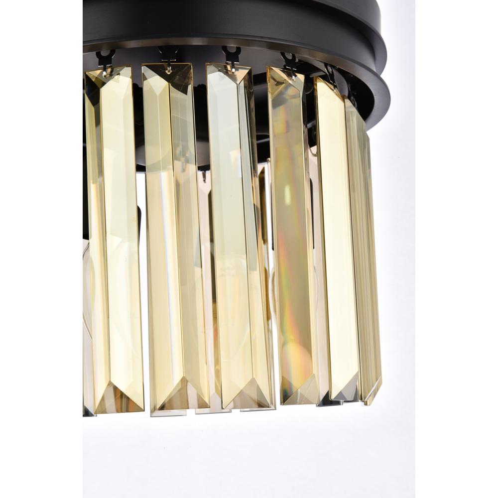 Sydney 3 light Matte Black Flush Mount Golden Teak (Smoky) Royal Cut Crystal. Picture 5