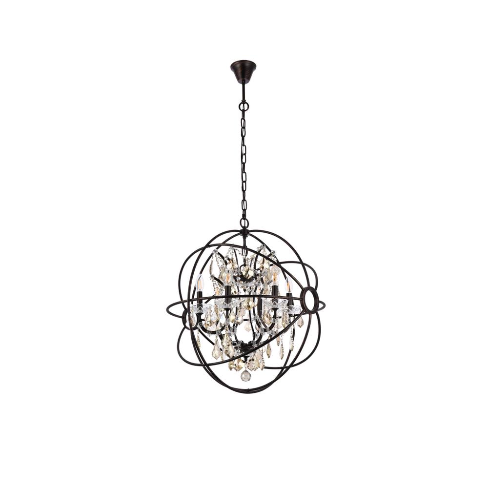 Geneva 6 light Dark Bronze Chandelier Golden Teak (Smoky) Royal Cut crystal. Picture 6