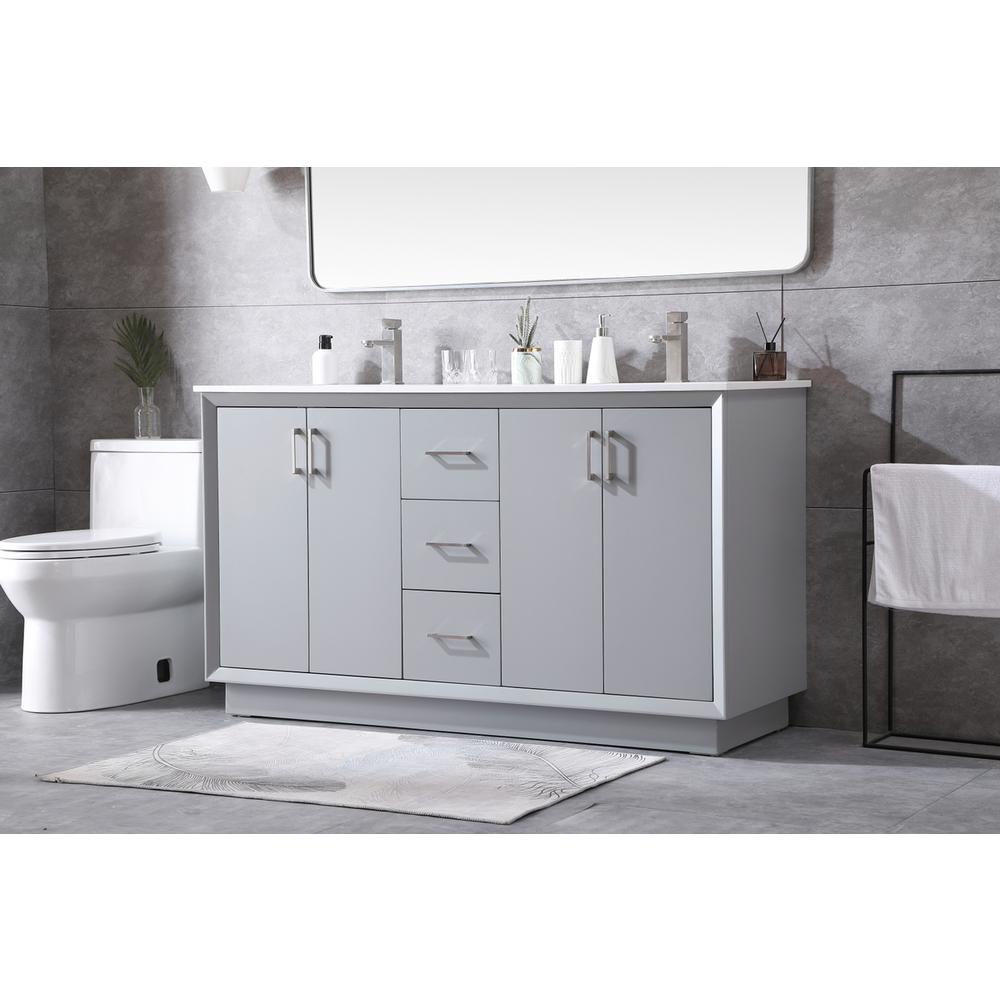 60 Inch Double Bathroom Vanity In Grey. Picture 2