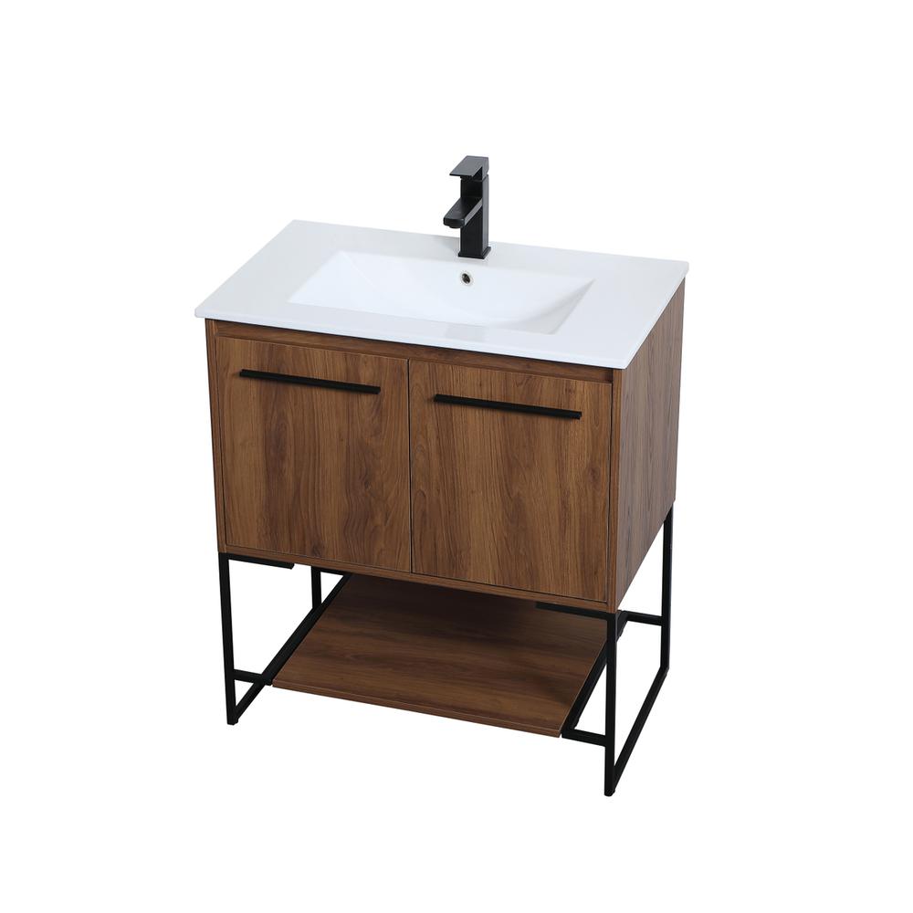 30 inch  Single Bathroom Vanity in Walnut Brown. Picture 8