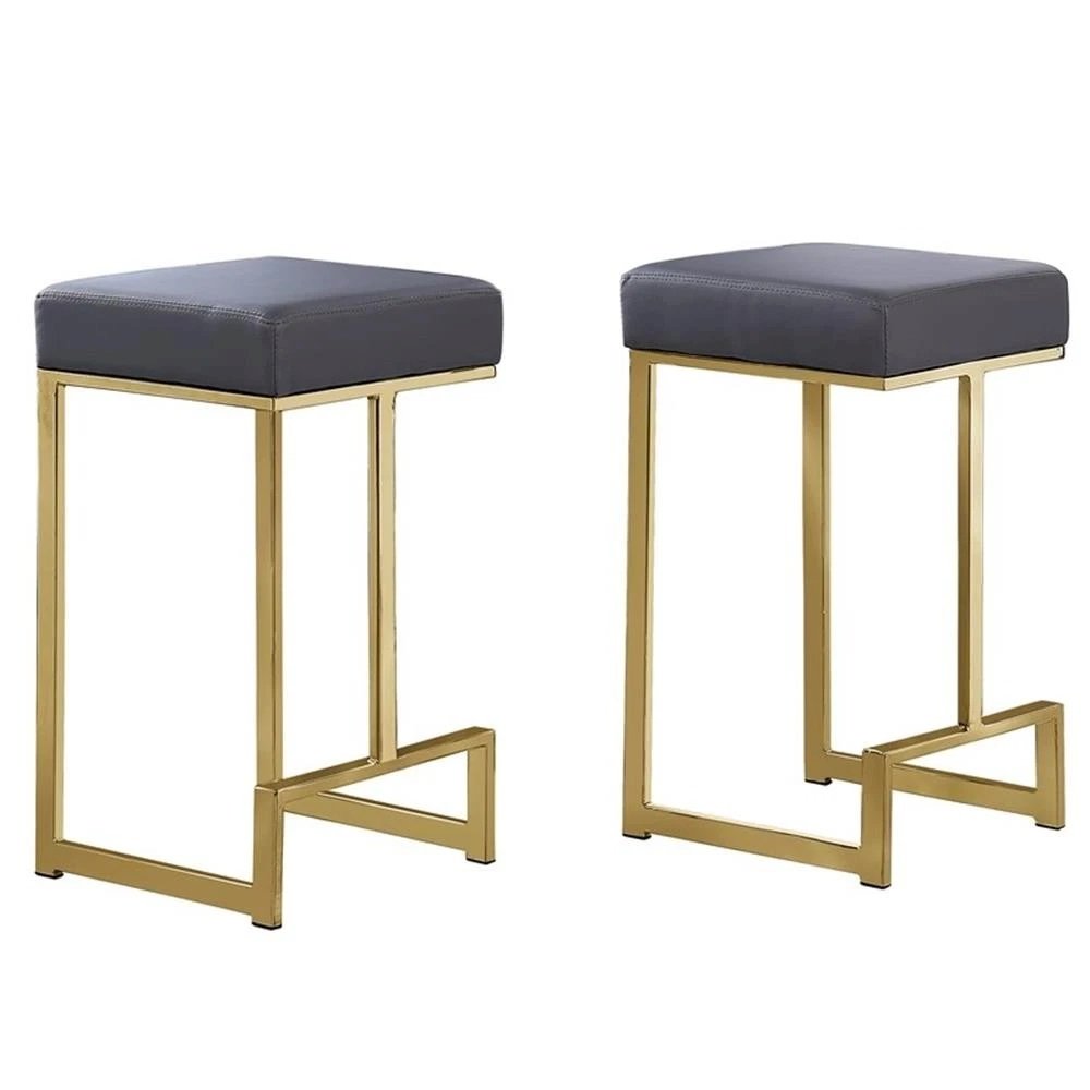 Dorrington Faux Leather Backless Counter Height Stool in Gray/Gold (Set of 2). Picture 1