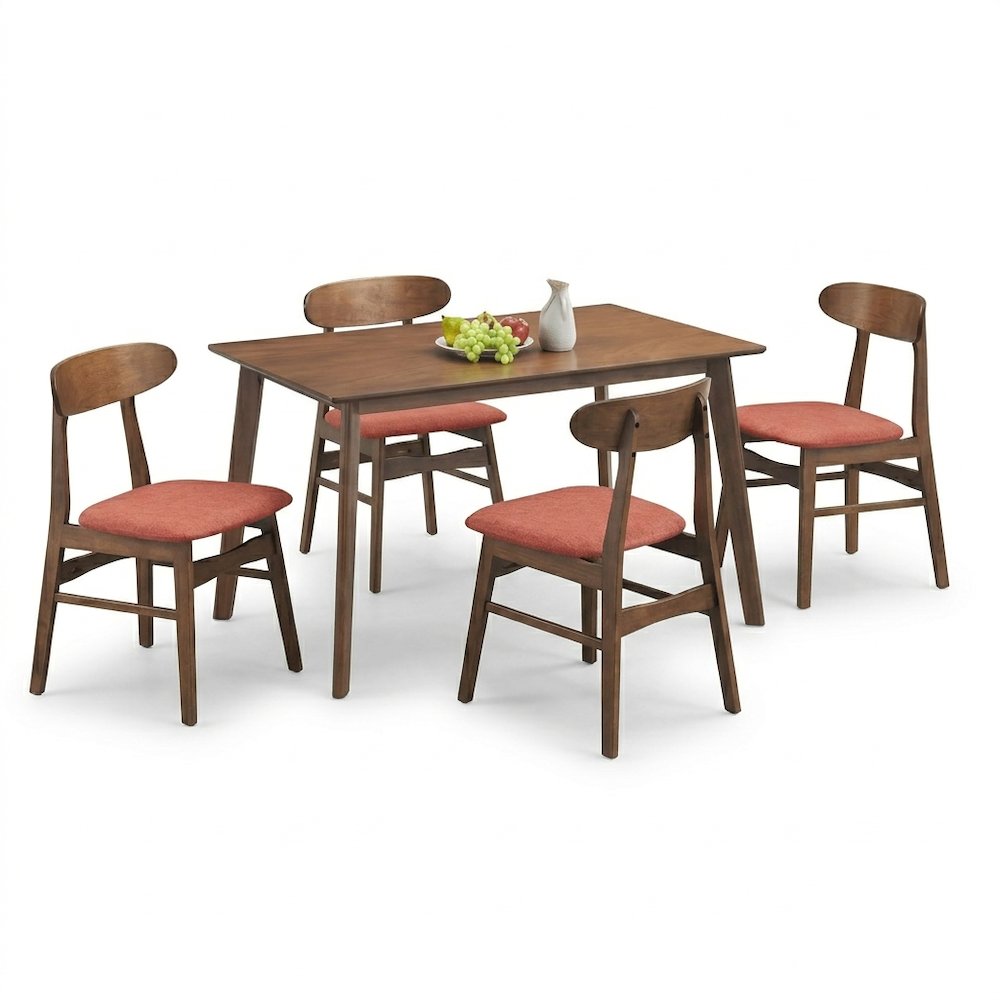 Furniture Morocco 5-Piece Mid-Century Wood Dining Set in Orange. Picture 1