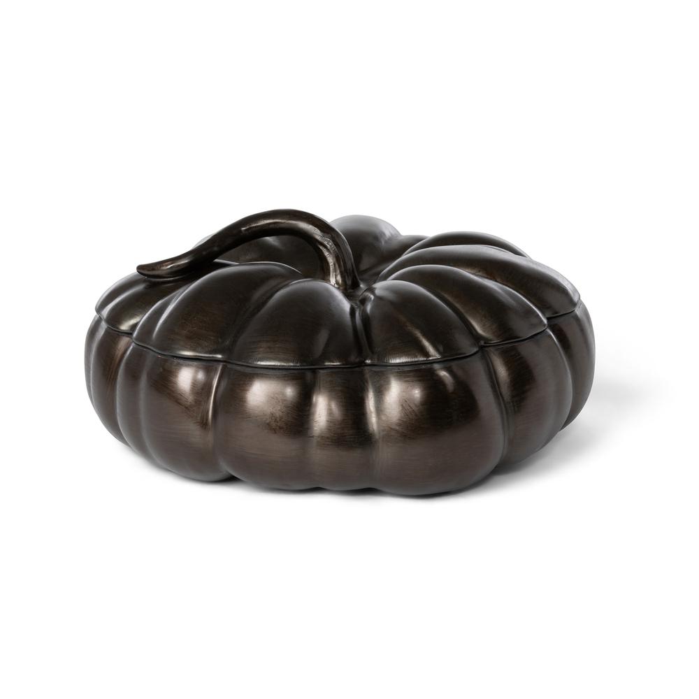 Bronze Lidded Ceramic Pumpkin Bowl, Large. Picture 1