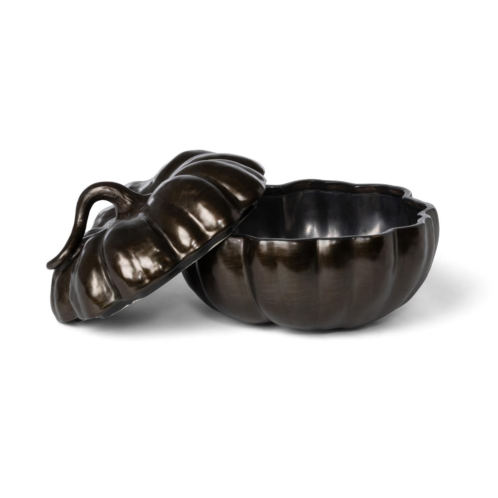 Bronze Lidded Ceramic Pumpkin Bowl, Medium. Picture 4