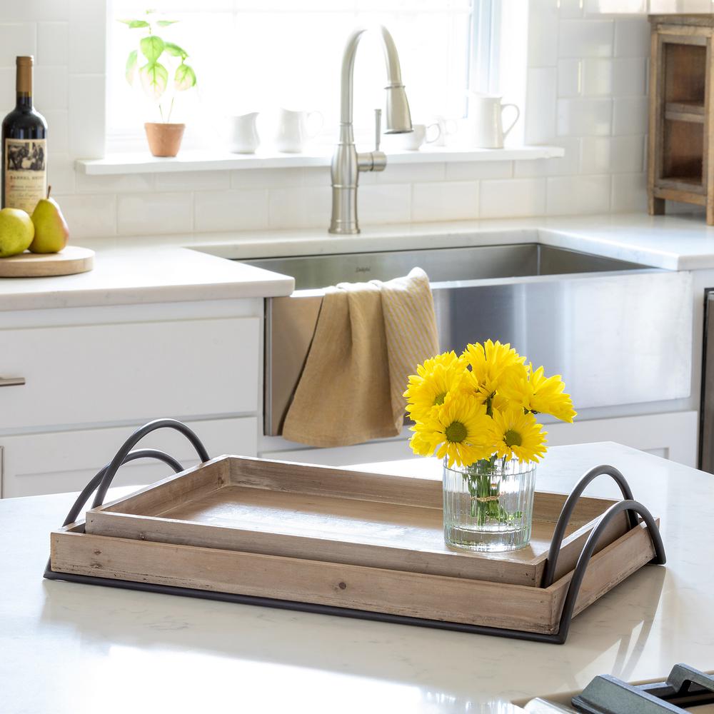 Wood Trays with Iron Handle, Set of 2. Picture 8