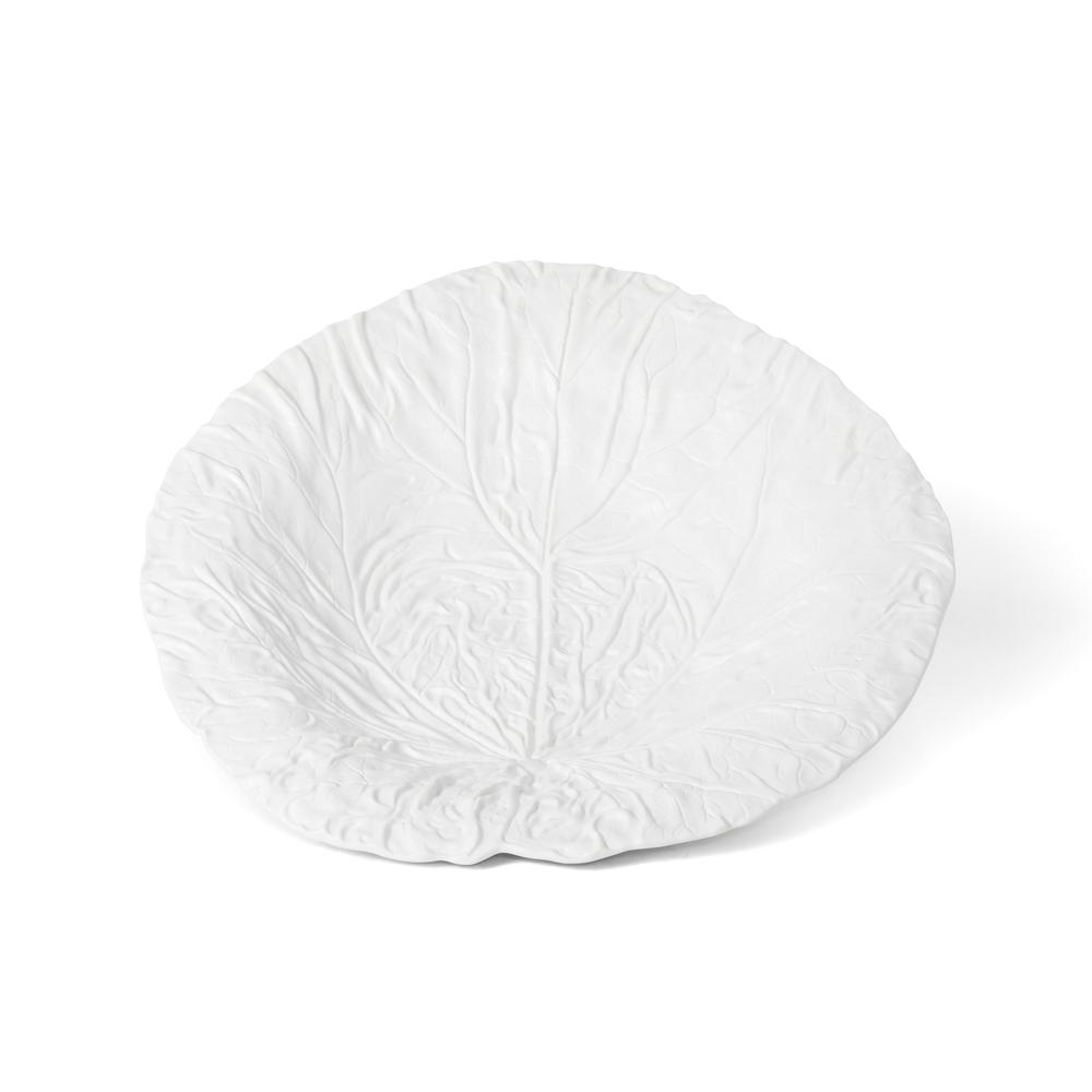 White Cabbage Leaf Ceramic Serving Platter, 20in Dia.. Picture 1