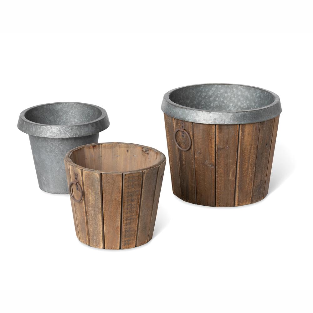 Galvanized Lined Wooden Planters, Set of 2. Picture 10