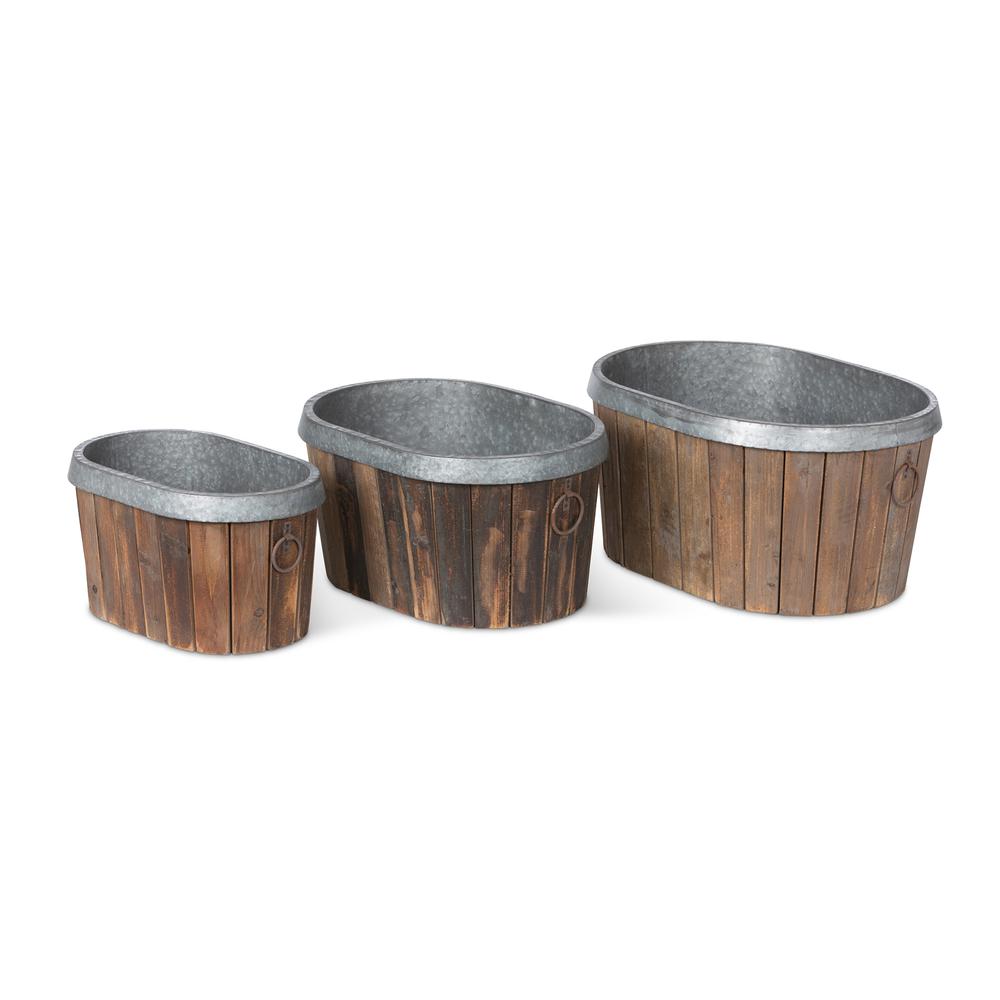 Galvanized Wooden Oval Tubs, Set of 3. Picture 1