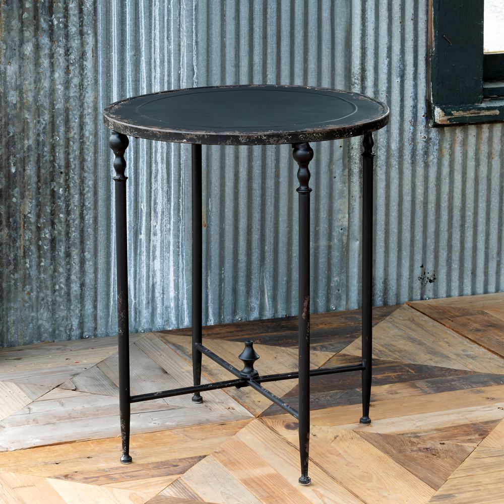 Antique Black Metal Round Side Table. Picture 1