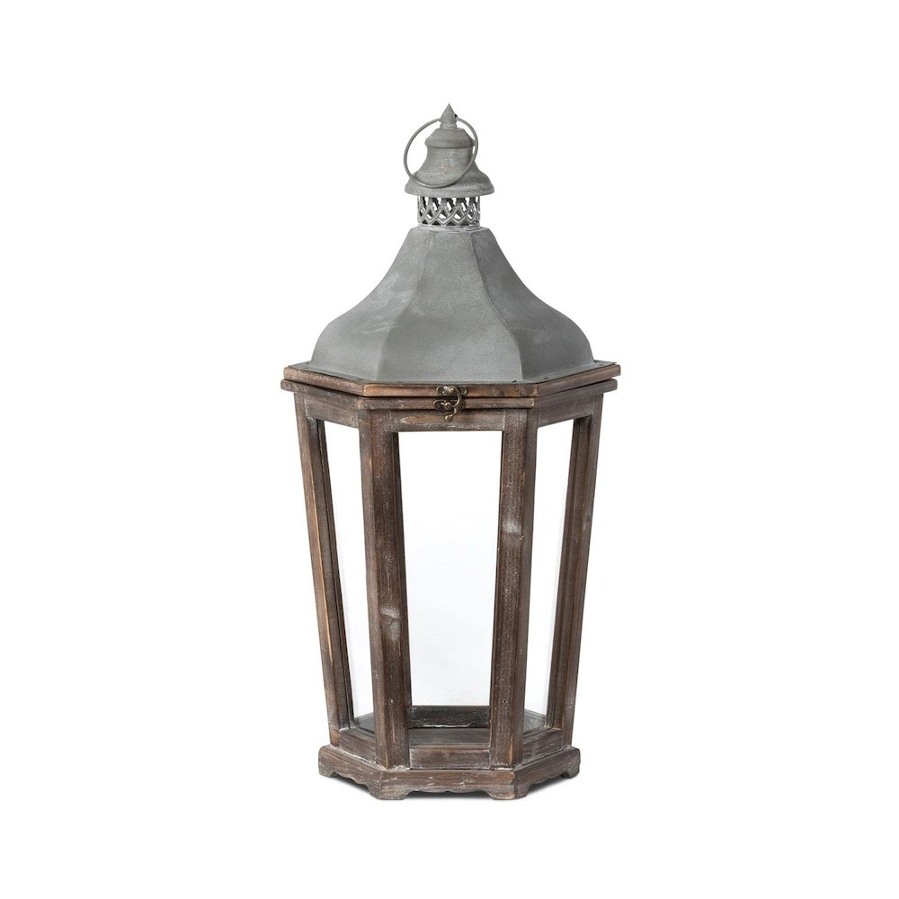 Wood & Galvanized Metal Lantern Medium. Picture 1