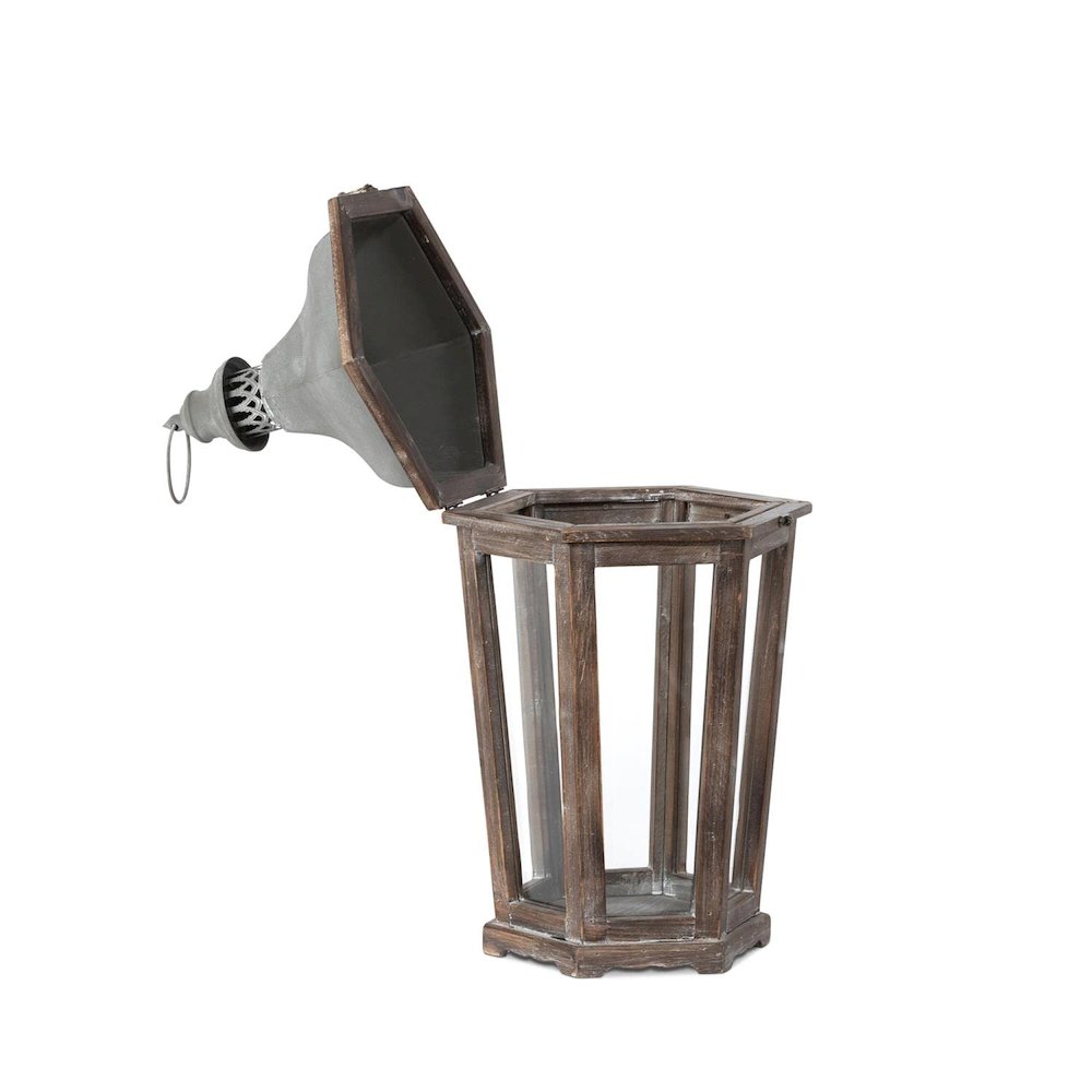 Wood & Galvanized Metal Lantern Medium. Picture 2