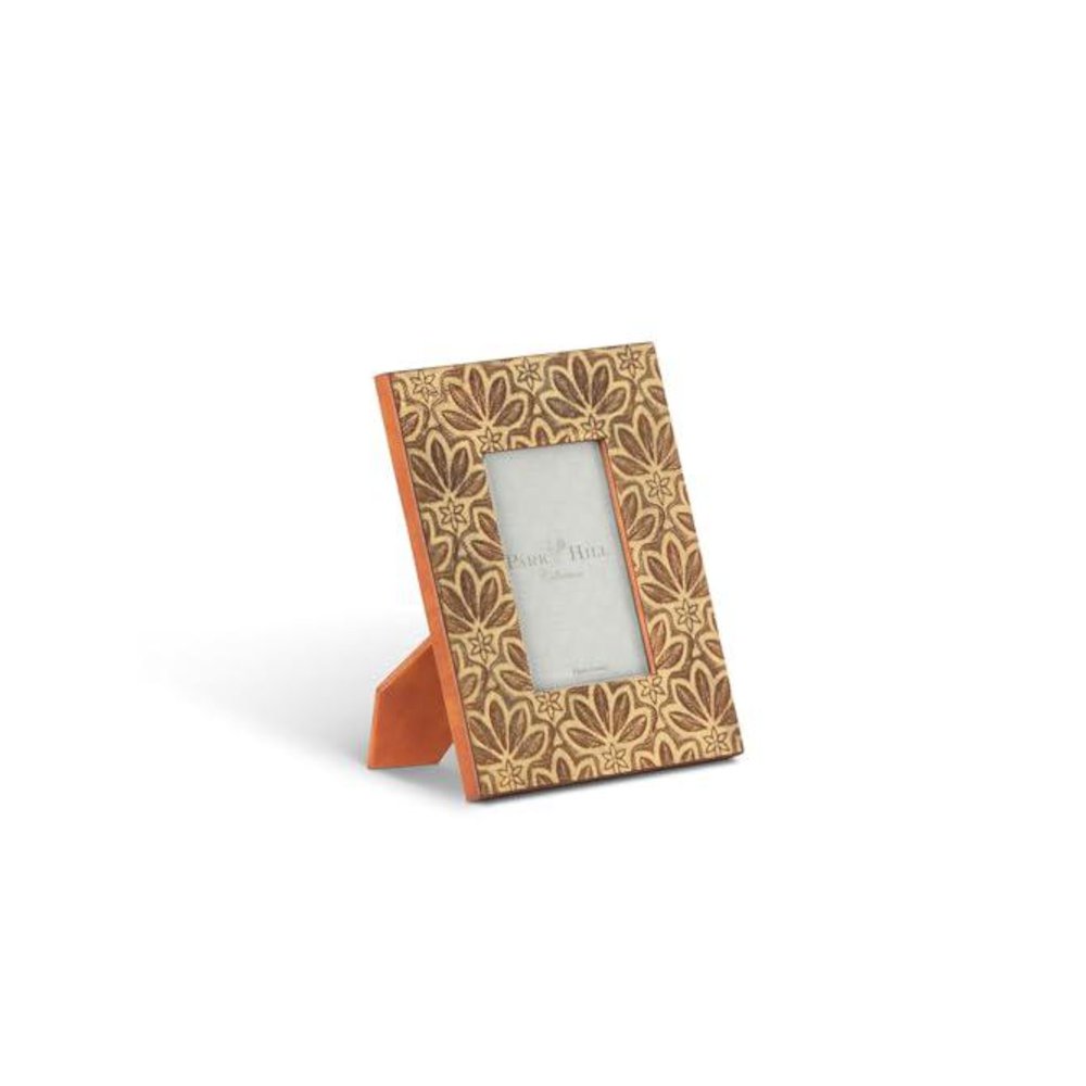 Lilith Gold Embossed Leather Frame, Holds 4x6" Photo. Picture 1