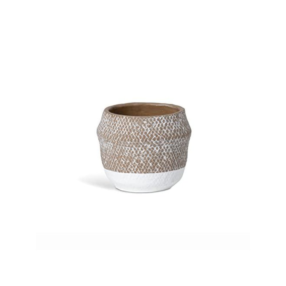 Woven Pattern Cement Pot, Small. Picture 1