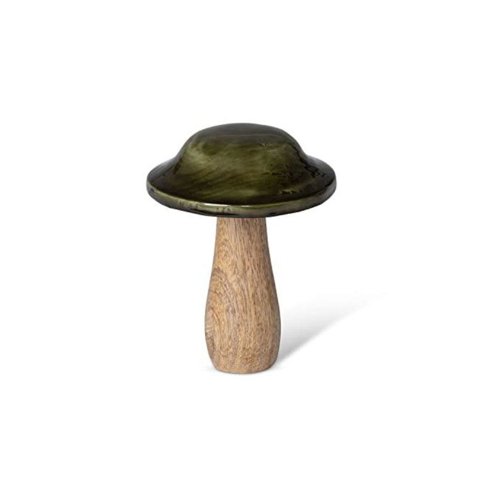 Forest Green Lacquered Wooden Mushroom, Medium. Picture 1