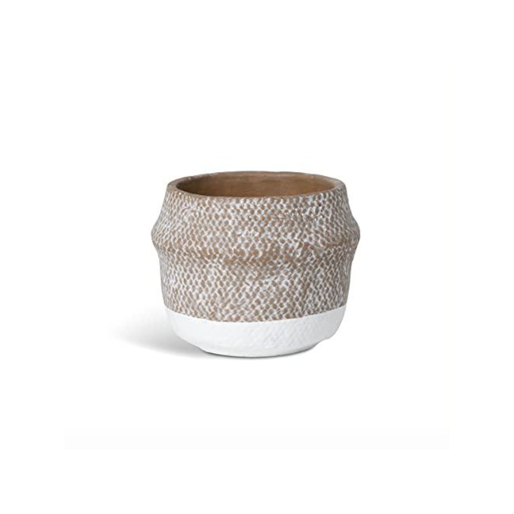Woven Pattern Cement Pot, Medium. Picture 1