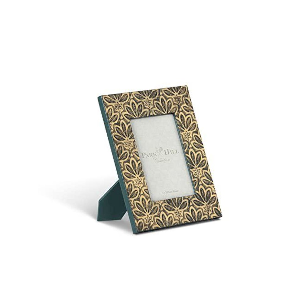 Lila Gold Embossed Leather Frame, Holds 5x7" Photo. Picture 1