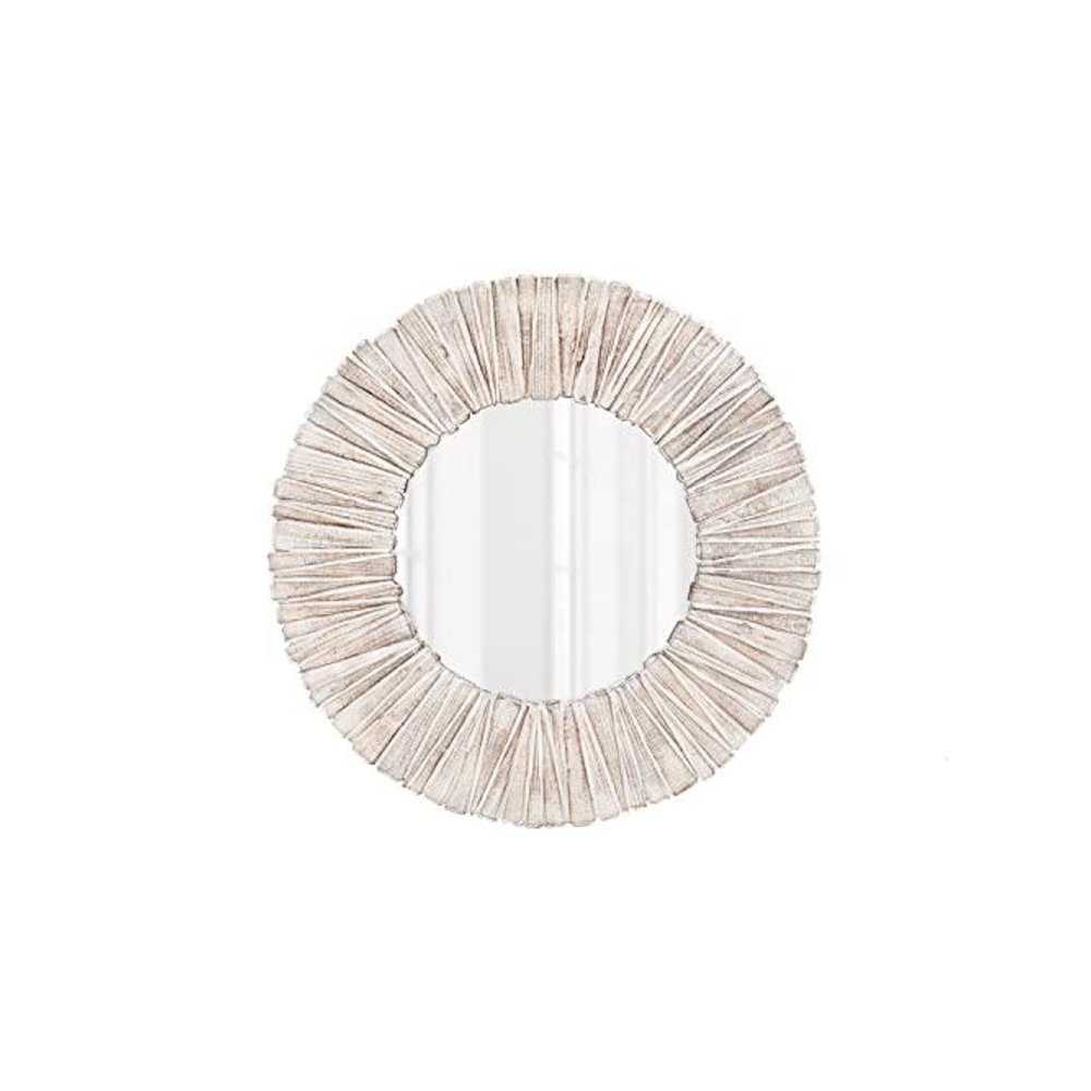 Wood Slat Round Mirror. Picture 1