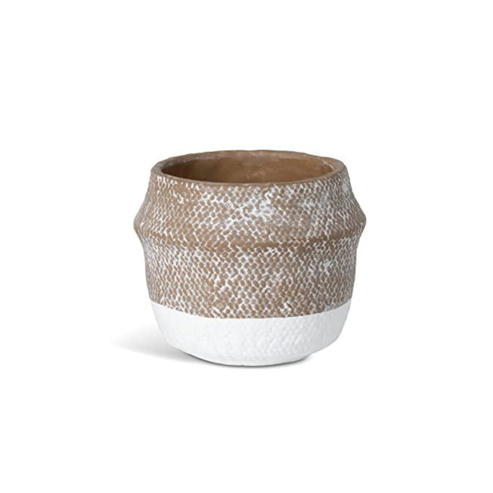 Woven Pattern Cement Pot, Large. Picture 1