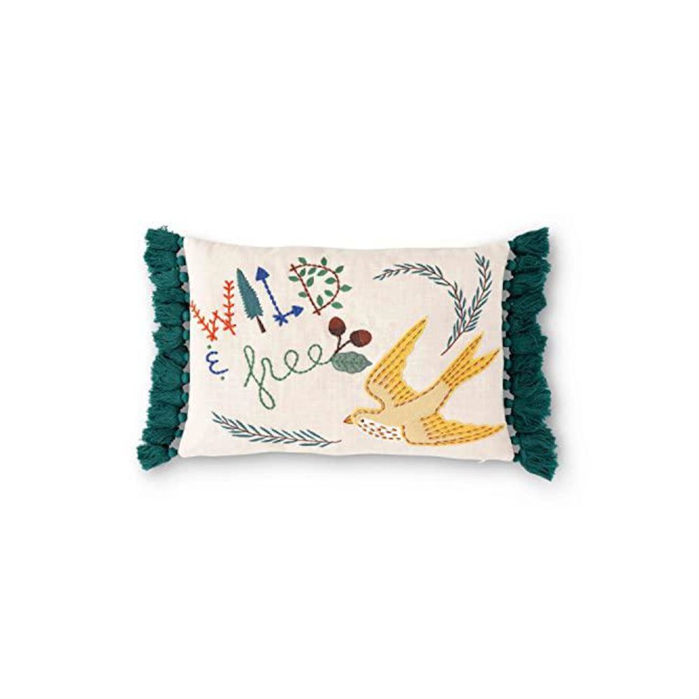 "Free" Bird Appliqued Cotton Pillow. Picture 1
