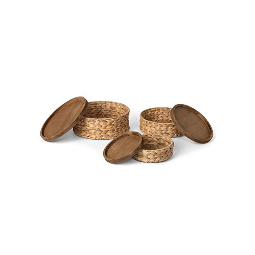 Woven Water Hyacinth Round Storage Basket, Set of 3. Picture 1
