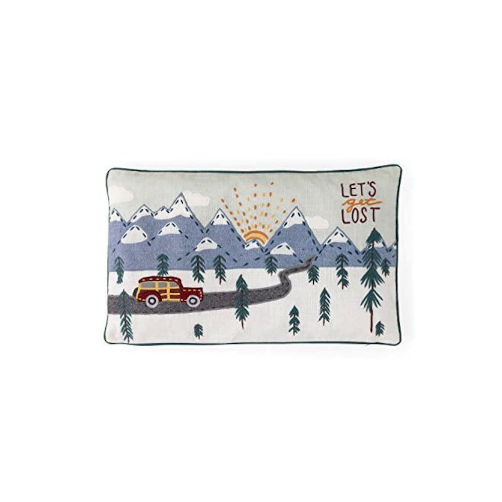 "Let's Get Lost" Appliqued Cotton Pillow. Picture 1