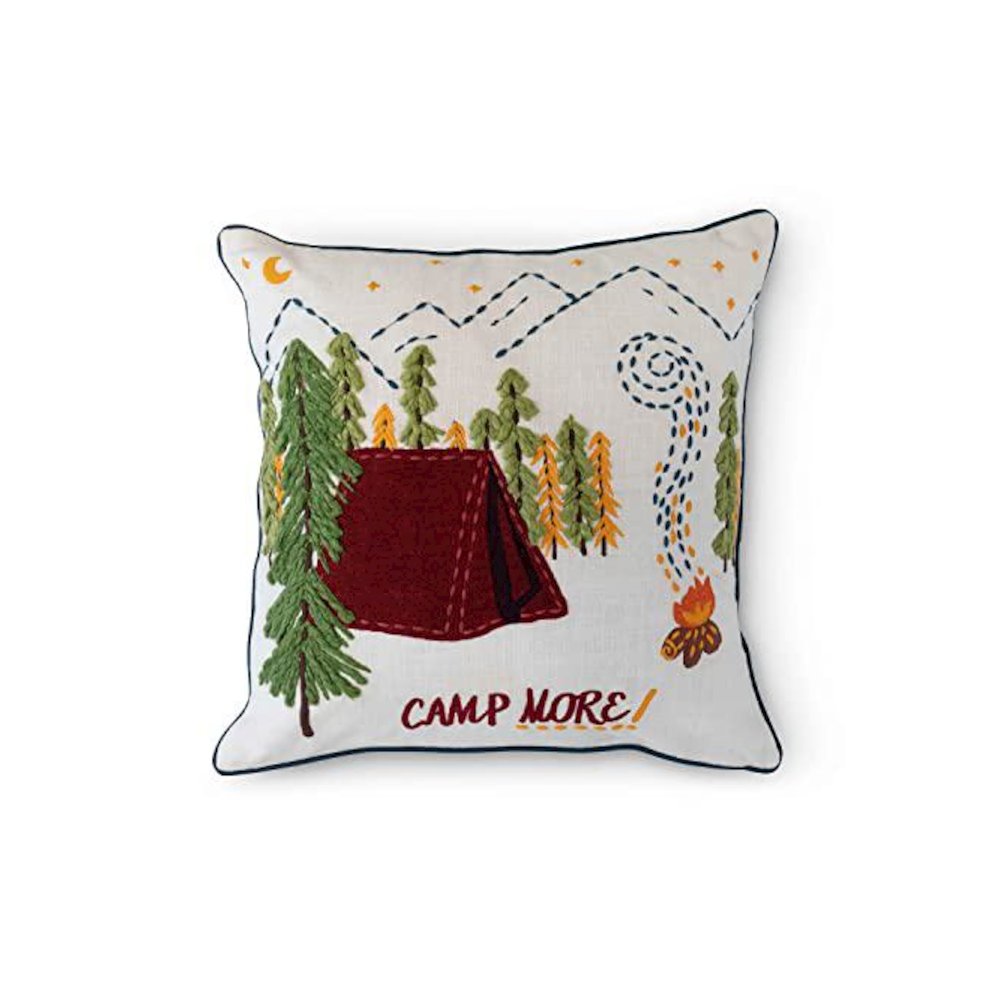 Campsite Appliqued Cotton Pillow. Picture 1