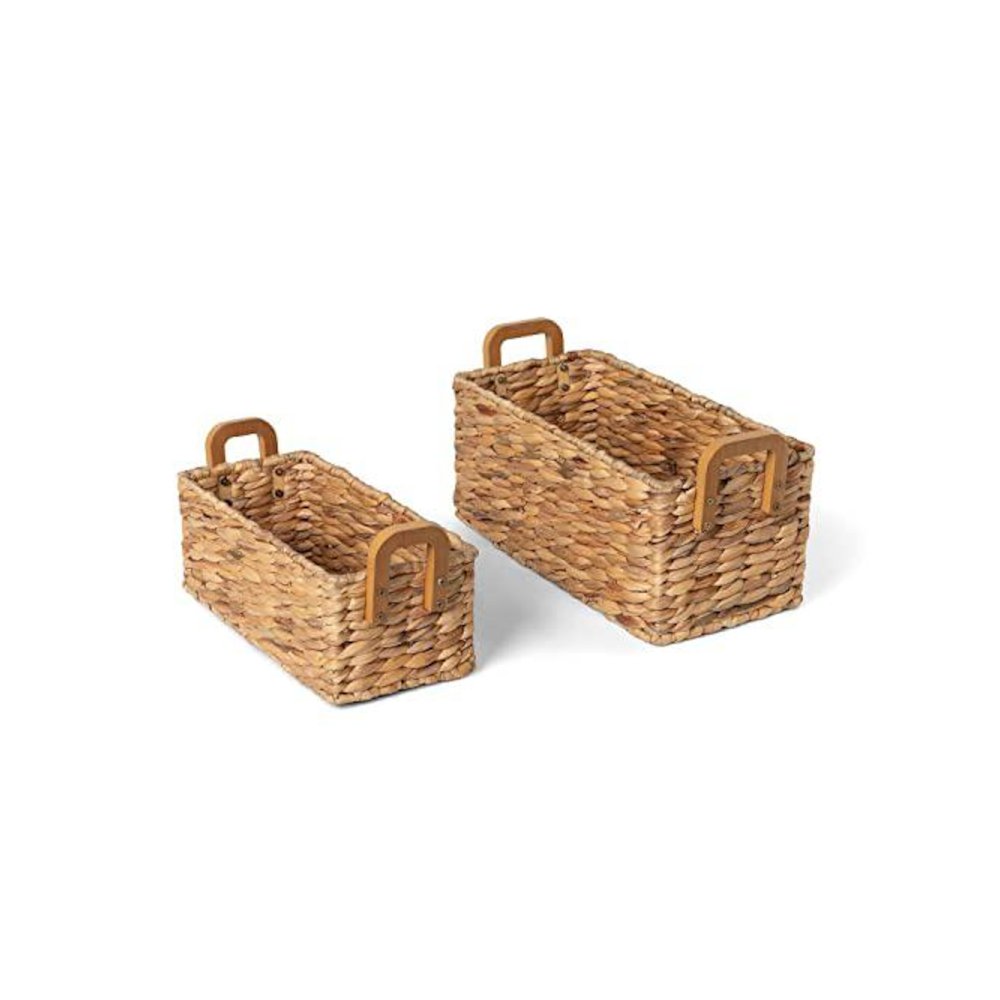Woven Water Hyacinth Rectangle Storage Basket Set of 2. Picture 1