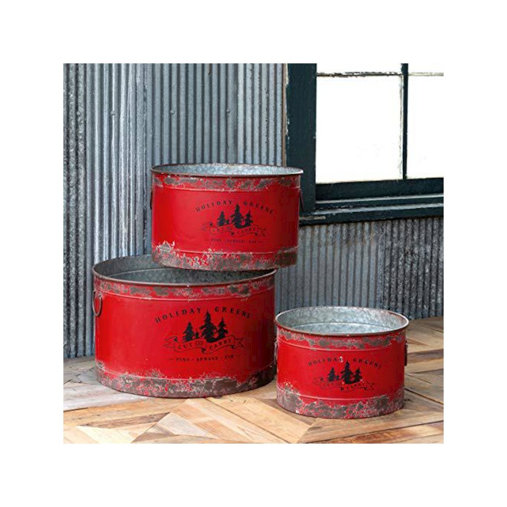 Antique Red Metal Tree Pots. Picture 1