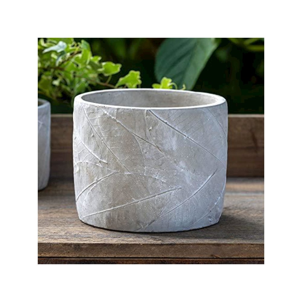Leaf Embossed Cement Pot, Large. Picture 1