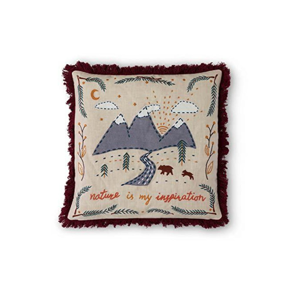 Mountain Road Appliqued Cotton Pillow. Picture 1