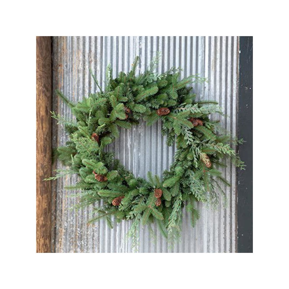 Mixed Evergreen Wreath with LED Lights. Picture 1