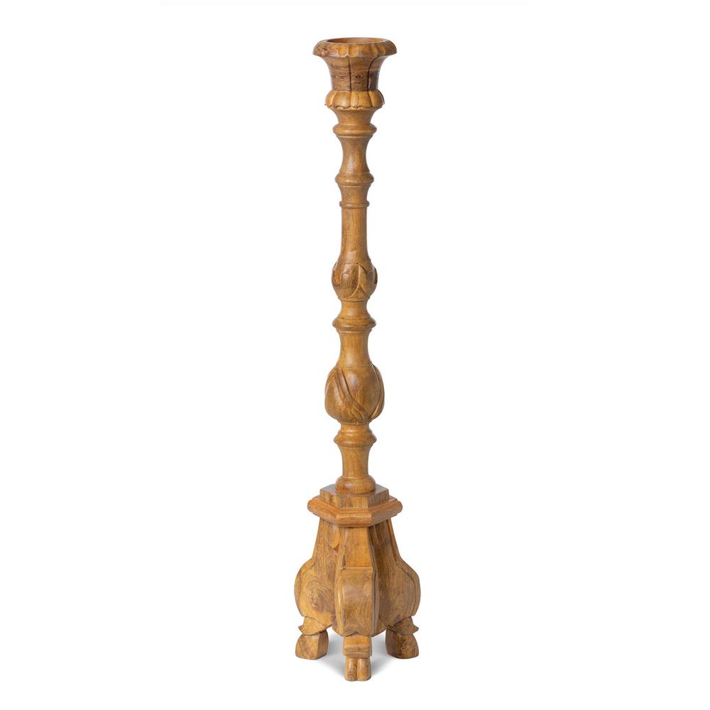 Carved Wood Pillar Candle Holder. Picture 1