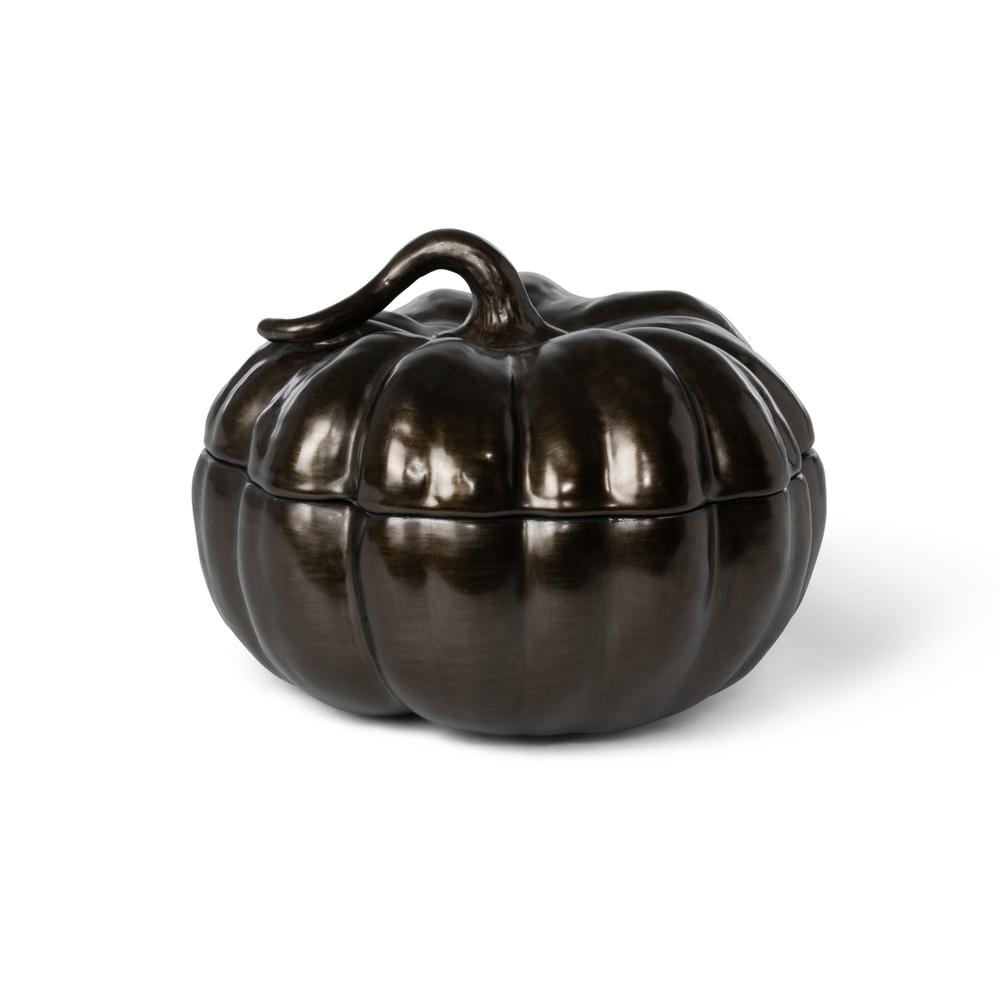 Bronze Lidded Ceramic Pumpkin Bowl, Medium. Picture 2