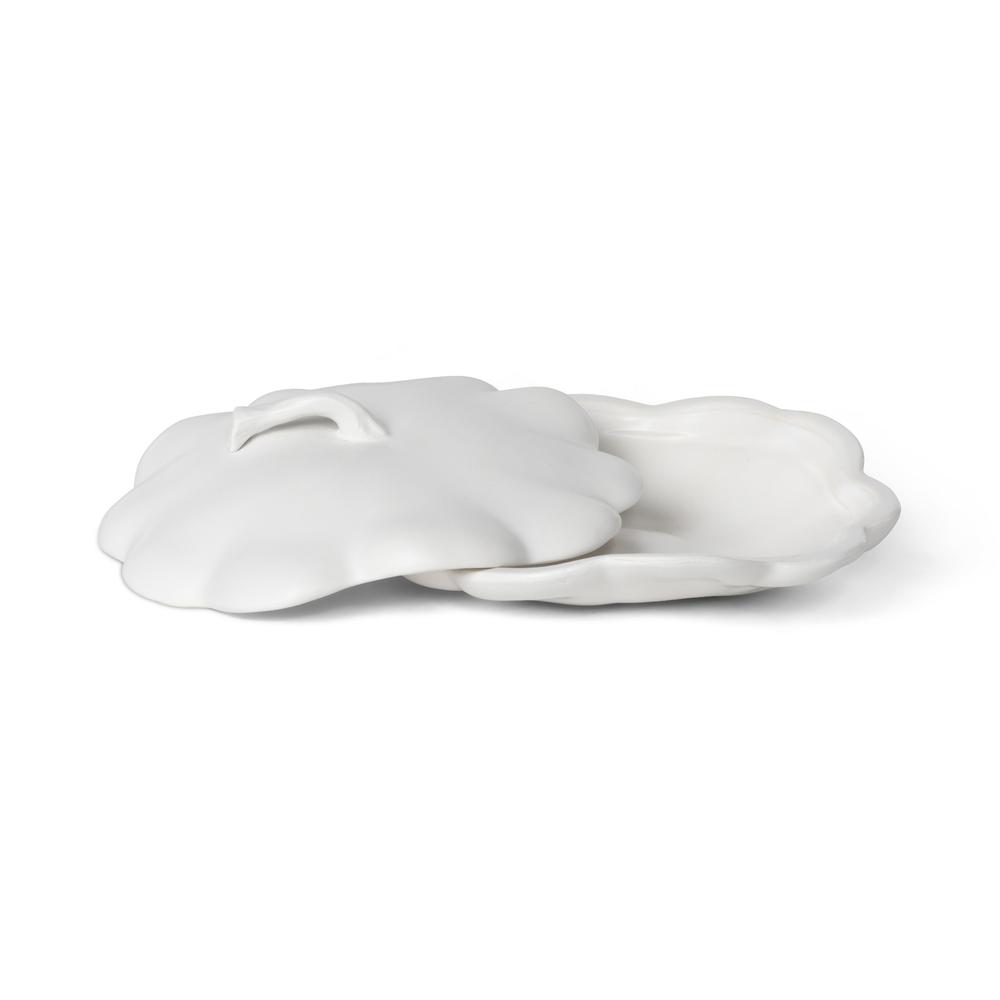 Matte White Lidded Ceramic Pumpkin Bowl, Small. Picture 3