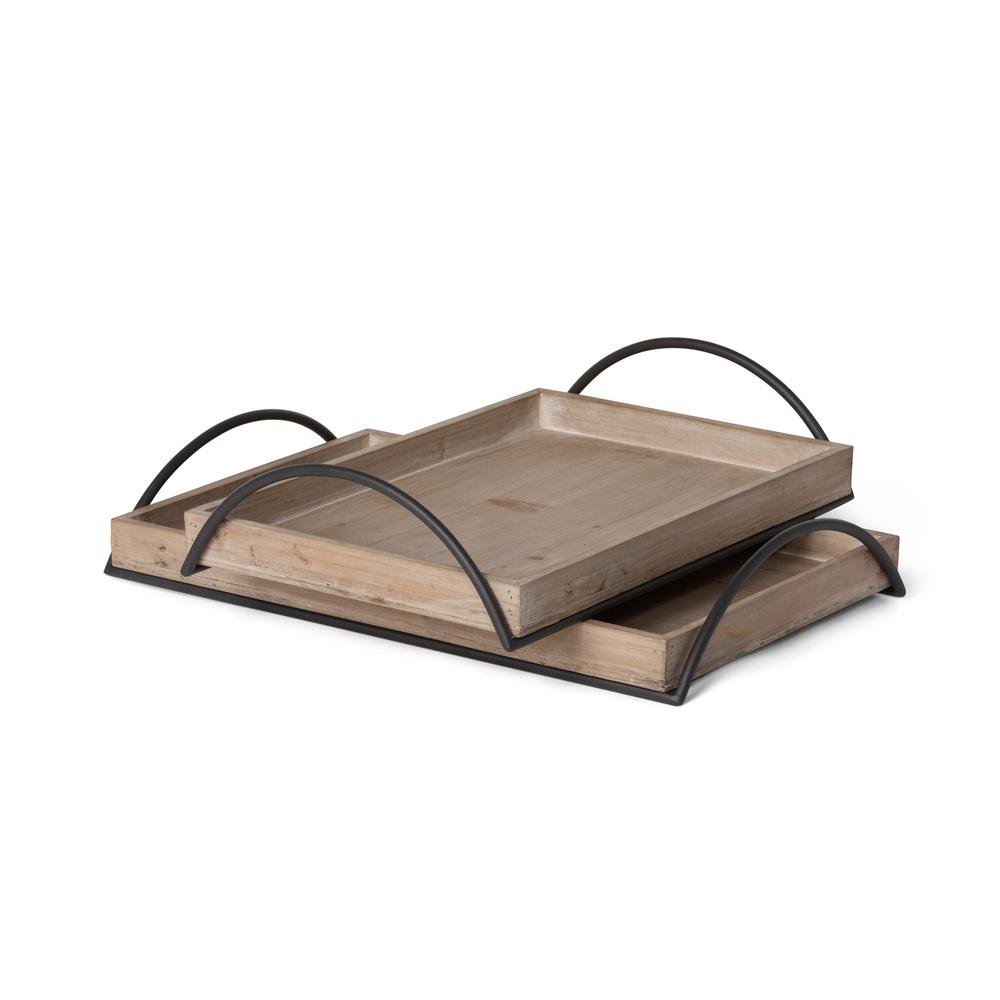 Wood Trays with Iron Handle, Set of 2. Picture 3