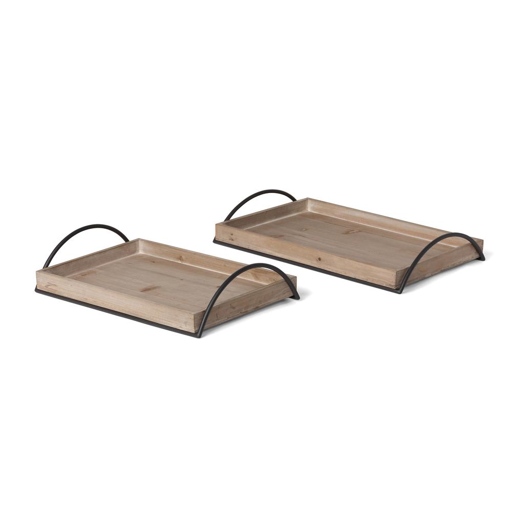 Wood Trays with Iron Handle, Set of 2. Picture 4