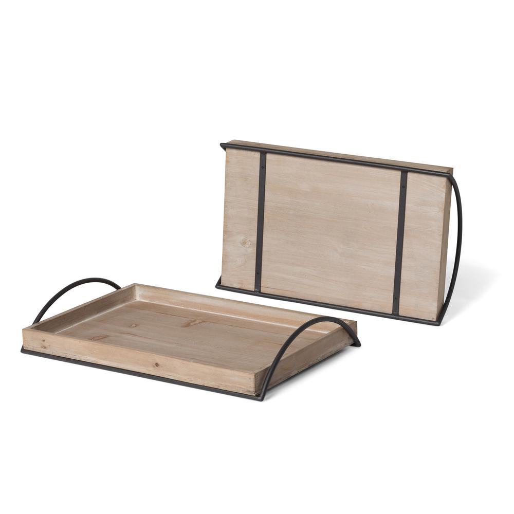Wood Trays with Iron Handle, Set of 2. Picture 6