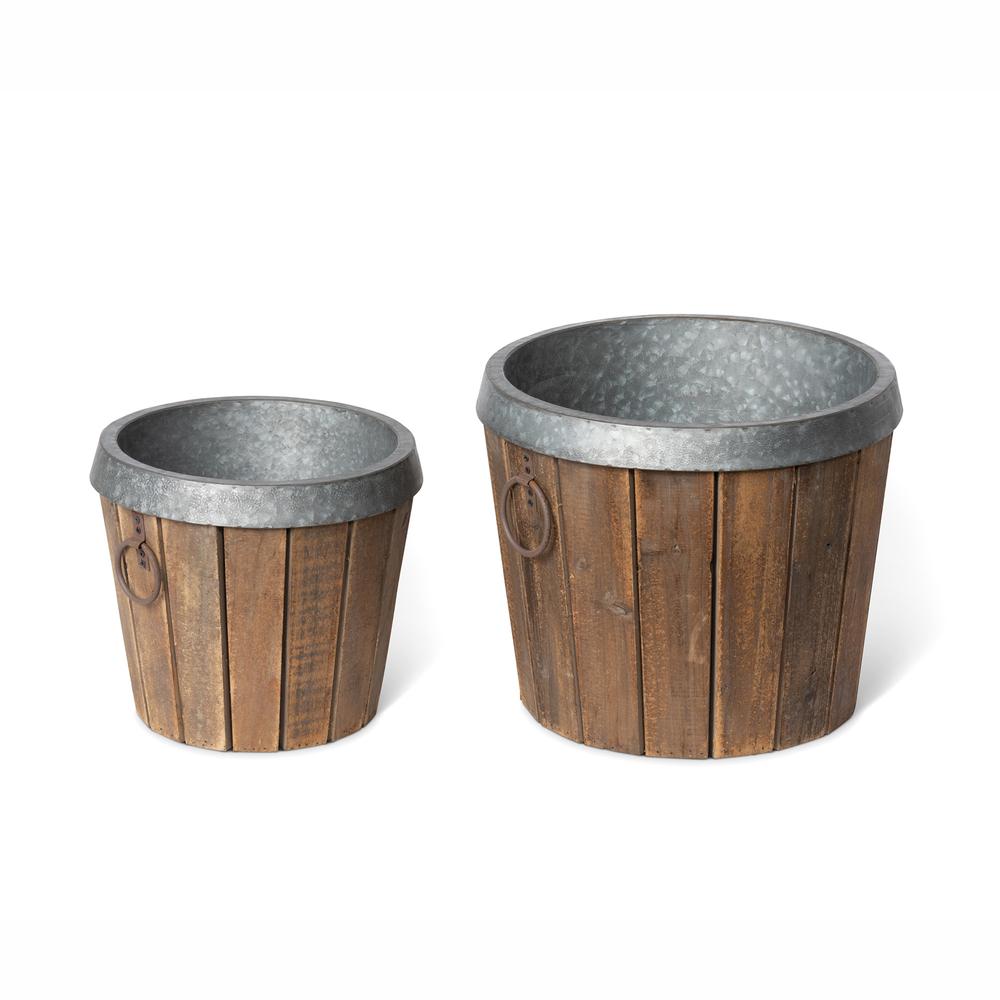 Galvanized Lined Wooden Planters, Set of 2. Picture 2