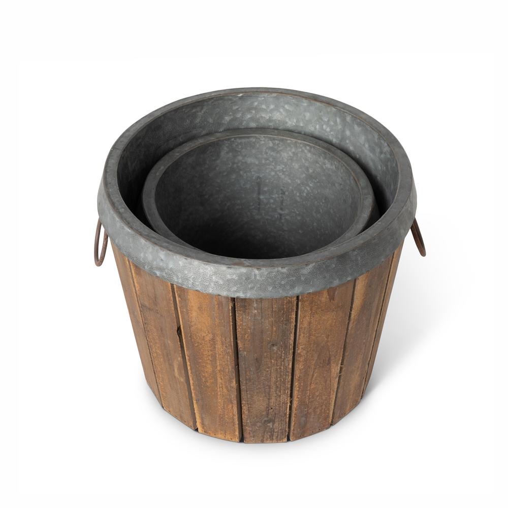 Galvanized Lined Wooden Planters, Set of 2. Picture 5