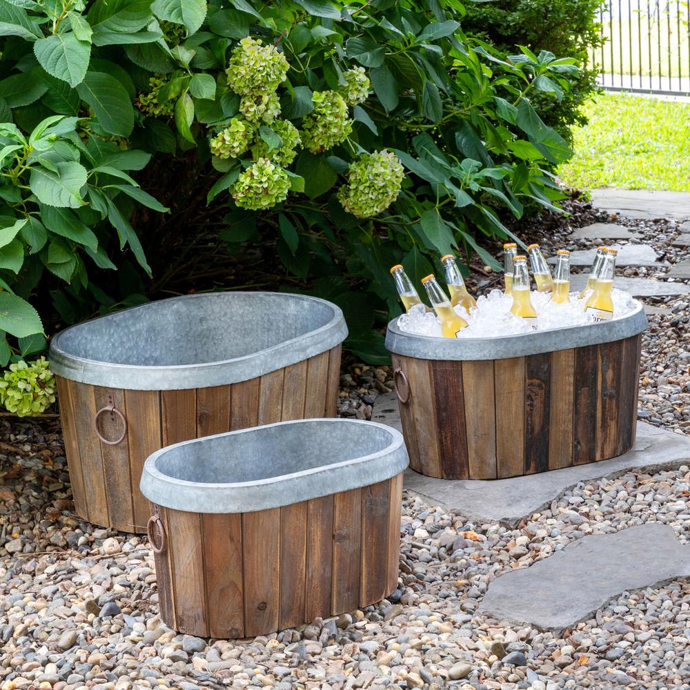 Galvanized Wooden Oval Tubs, Set of 3. Picture 3