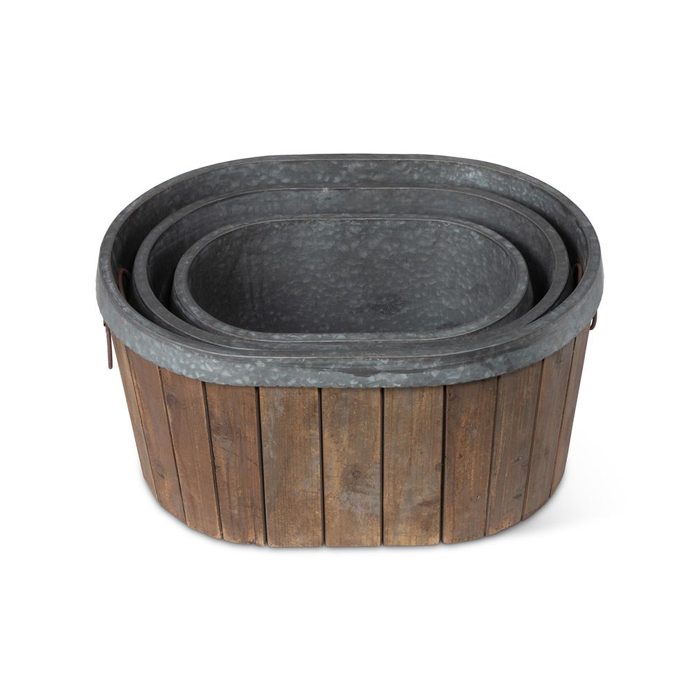 Galvanized Wooden Oval Tubs, Set of 3. Picture 4