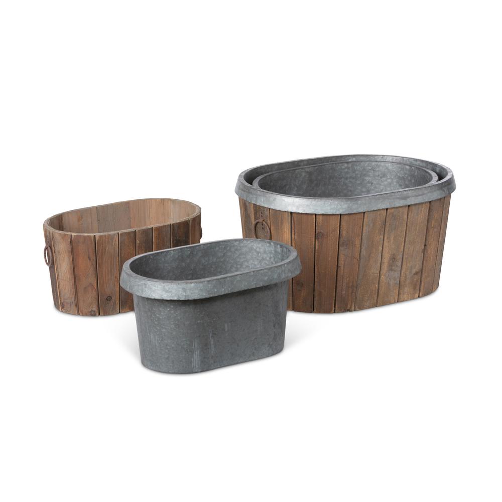 Galvanized Wooden Oval Tubs, Set of 3. Picture 5