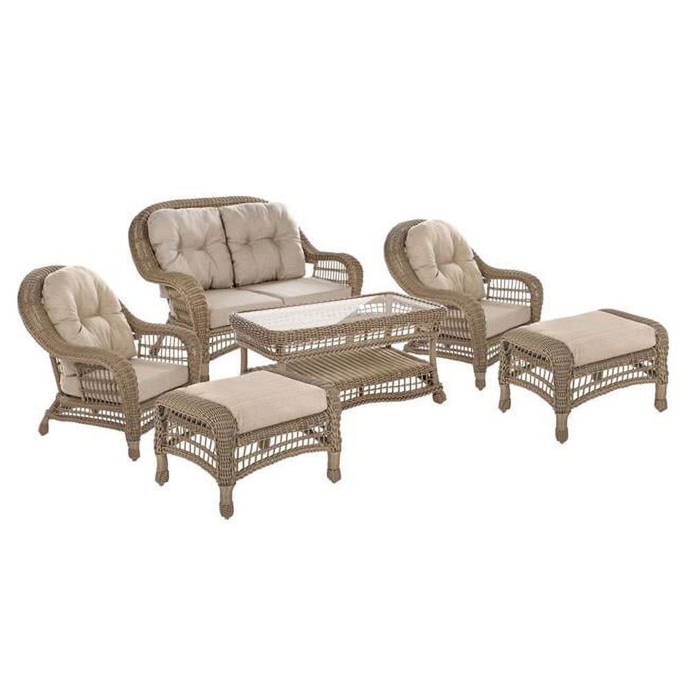 Outdoor Garden 6 Pc Conversation Set With Ottomans. Picture 1
